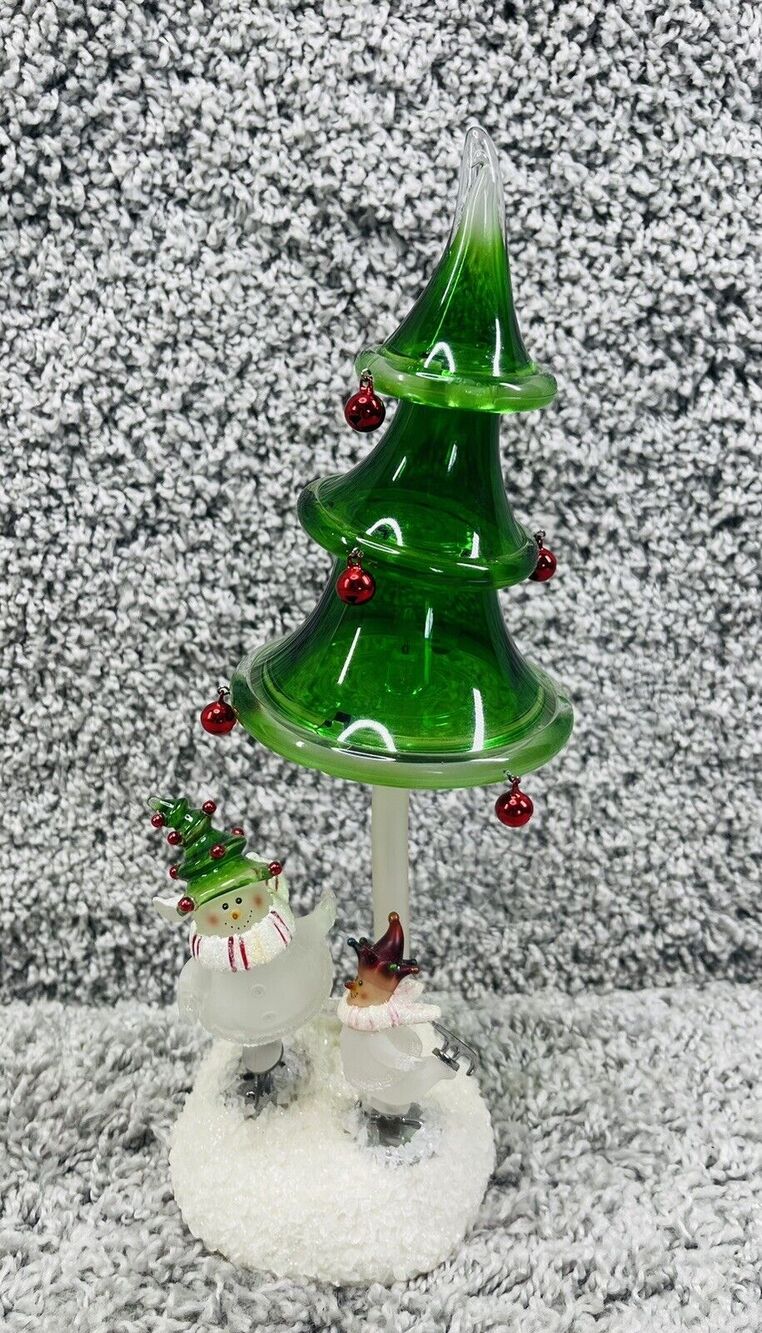 Hand Blown Glass Christmas Tree w/Glass Ornaments Snowman Figures Home Decor